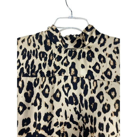 Zara Mock Beige‎ Brown Neck Animal Print Open Sides Midi Dress Large - Picture 5 of 14